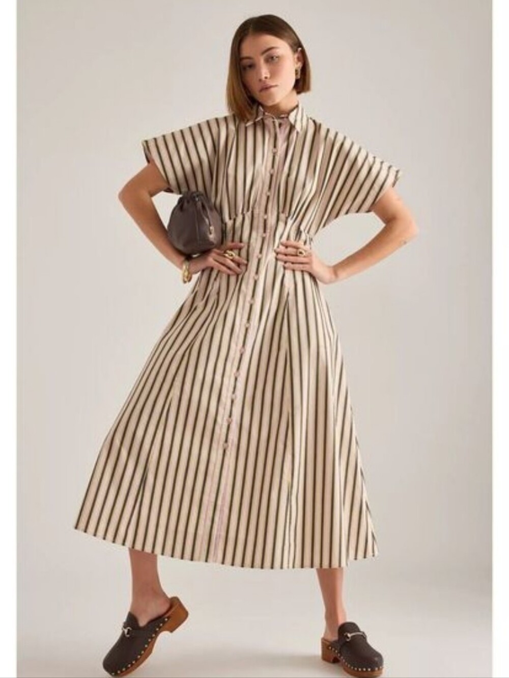 NWT Anthropologie Exquise Raina Short-Sleeve Midi Shirtdress S
